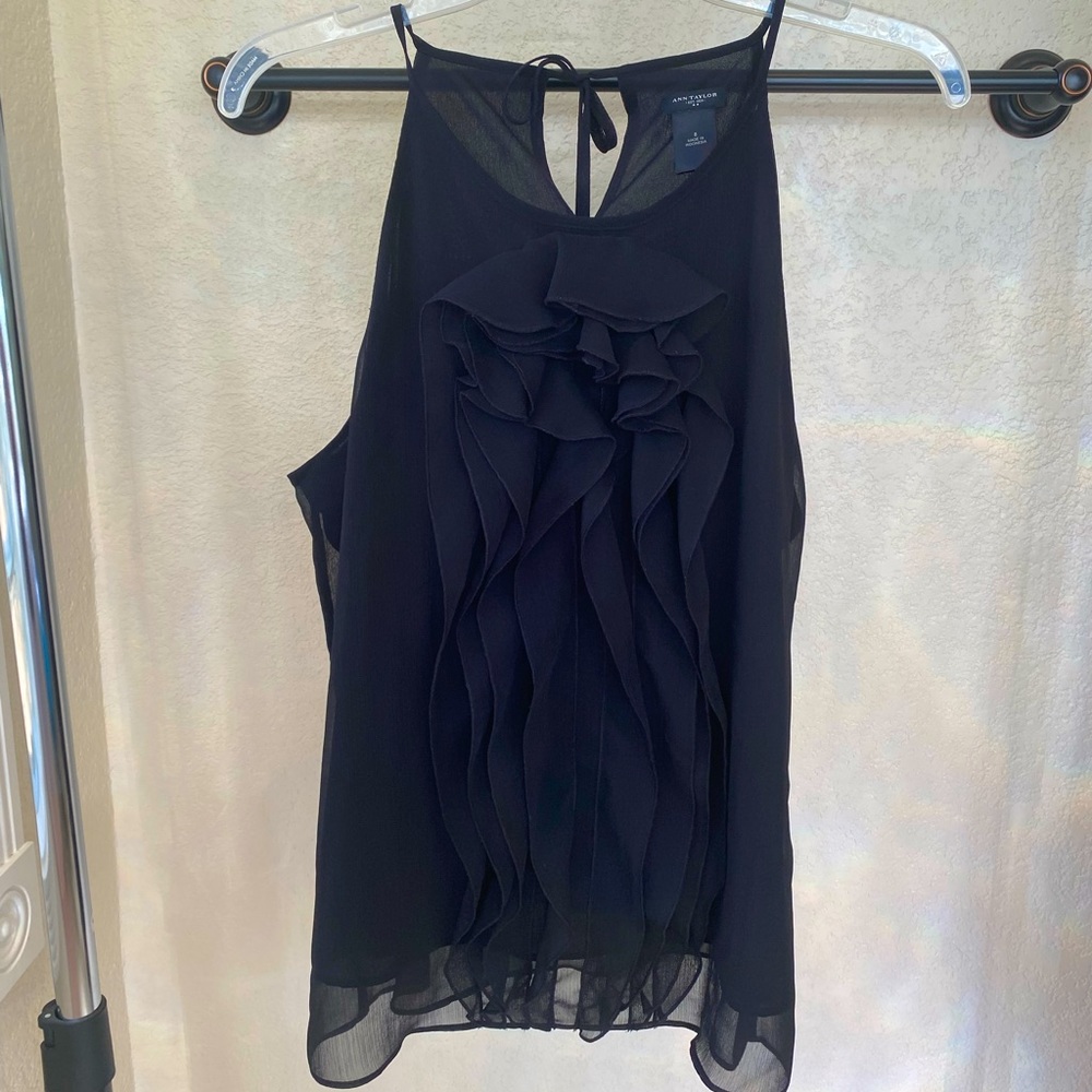 Black dressy Ann Taylor tank with ruffles